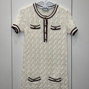 PRADA White Knit Dress with burgundy accents